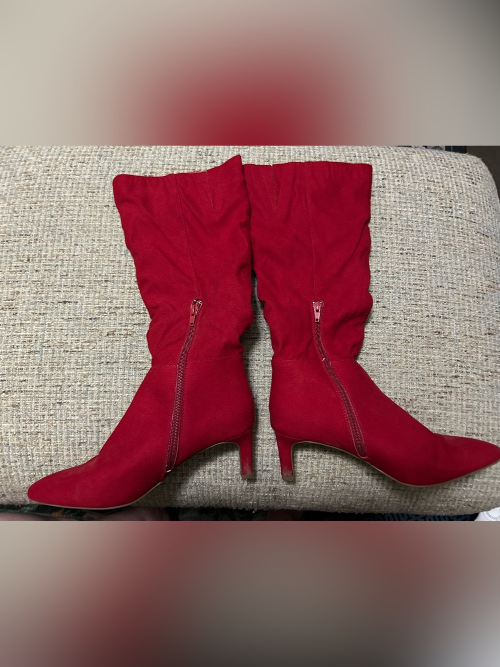 Women's Red Mid-Calf Pointed Toe Stiletto Heel Boots